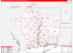 Norwich-New-London-Willimantic Red Line<br>Wall Map
