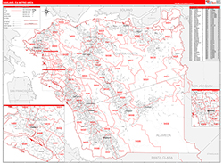 Oakland Metro Area Wall Map Red Line Style 2026