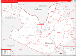 Owensboro Metro Area Wall Map Red Line Style 2026