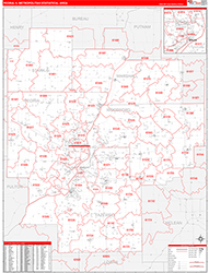 Peoria Metro Area Wall Map Red Line Style 2026