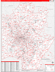 Pittsburgh Metro Area Wall Map Red Line Style 2026