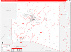 Pueblo Metro Area Wall Map Red Line Style 2026