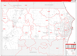 Racine Metro Area Wall Map Red Line Style 2026