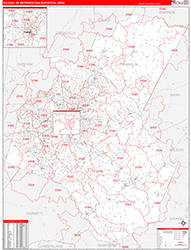 Raleigh Metro Area Wall Map Red Line Style 2026