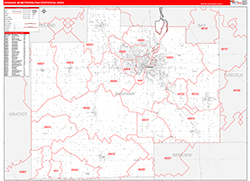 Saginaw Metro Area Wall Map Red Line Style 2026