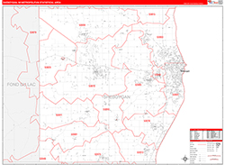 Sheboygan Metro Area Wall Map Red Line Style 2026