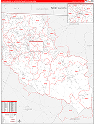 Spartanburg Metro Area Wall Map Red Line Style 2026