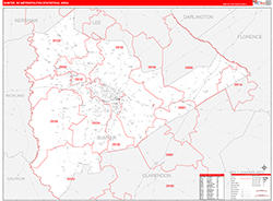 Sumter Metro Area Wall Map Red Line Style 2026