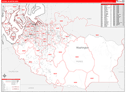 Tacoma Metro Area Wall Map Red Line Style 2026