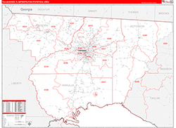 Tallahassee Metro Area Wall Map Red Line Style 2026