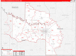Texarkana Metro Area Wall Map Red Line Style 2026