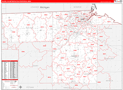 Toledo Metro Area Wall Map Red Line Style 2026