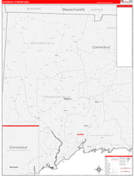 Waterbury Metro Area Wall Map Red Line Style 2026