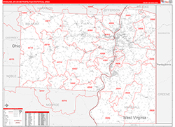 Wheeling Metro Area Wall Map Red Line Style 2026