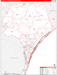 Wilmington Metro Area Wall Map Red Line Style 2026