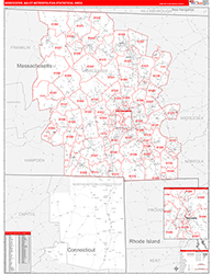 Worcester Metro Area Wall Map Red Line Style 2026