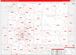 Akron Metro Area Wall Map Red Line Style 2024