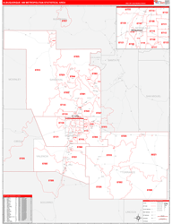 Albuquerque Metro Area Wall Map Red Line Style 2024