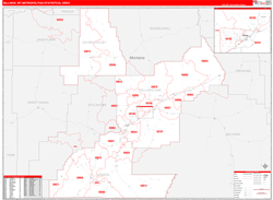 Billings Metro Area Wall Map Red Line Style 2024