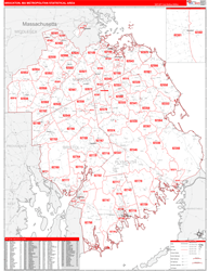 Brockton Metro Area Wall Map Red Line Style 2024