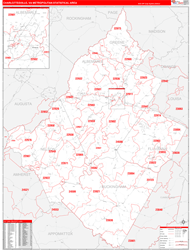 Charlottesville Metro Area Wall Map Red Line Style 2025