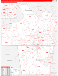 Chattanooga Metro Area Wall Map Red Line Style 2024