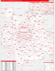 Cincinnati Metro Area Wall Map Red Line Style 2024
