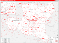 Columbia Metro Area Wall Map Red Line Style 2024