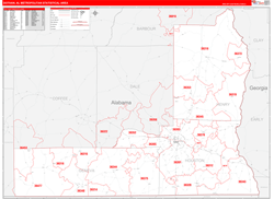 Dothan Metro Area Wall Map Red Line Style 2024