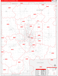 Flint Metro Area Wall Map Red Line Style 2024