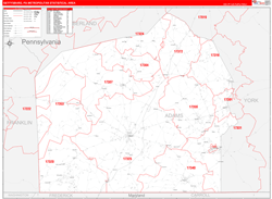 Gettysburg Metro Area Wall Map Red Line Style 2024