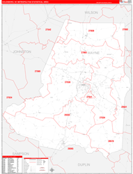 Goldsboro Metro Area Wall Map Red Line Style 2024