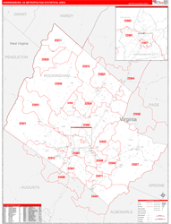 Harrisonburg Metro Area Wall Map Red Line Style 2025