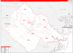 Hinesville Metro Area Wall Map Red Line Style 2024