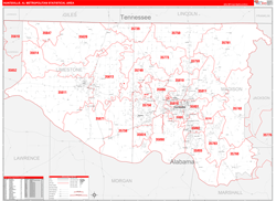 Huntsville Metro Area Wall Map Red Line Style 2024