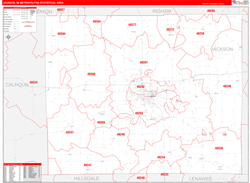 Jackson Metro Area Wall Map Red Line Style 2024