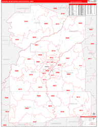 Jackson Metro Area Wall Map Red Line Style 2024