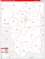 Lawton Metro Area Wall Map Red Line Style 2024