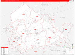 Lebanon Metro Area Wall Map Red Line Style 2024