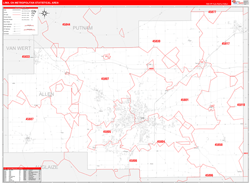 Lima Metro Area Wall Map Red Line Style 2024