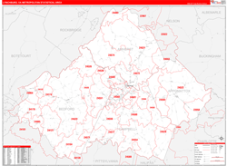 Lynchburg Metro Area Wall Map Red Line Style 2025