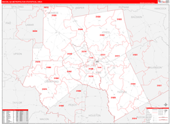 Macon Metro Area Wall Map Red Line Style 2024