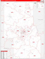 Mansfield Metro Area Wall Map Red Line Style 2024