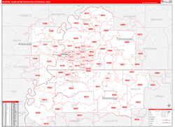 Memphis Metro Area Wall Map Red Line Style 2024
