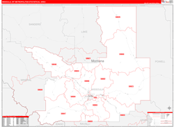Missoula Metro Area Wall Map Red Line Style 2024
