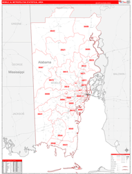 Mobile Metro Area Wall Map Red Line Style 2024