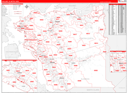 Oakland Metro Area Wall Map Red Line Style 2024