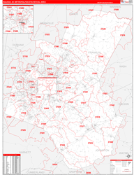 Raleigh Metro Area Wall Map Red Line Style 2024