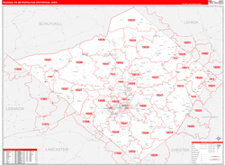 Reading Metro Area Wall Map Red Line Style 2024