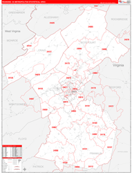 Roanoke Metro Area Wall Map Red Line Style 2024